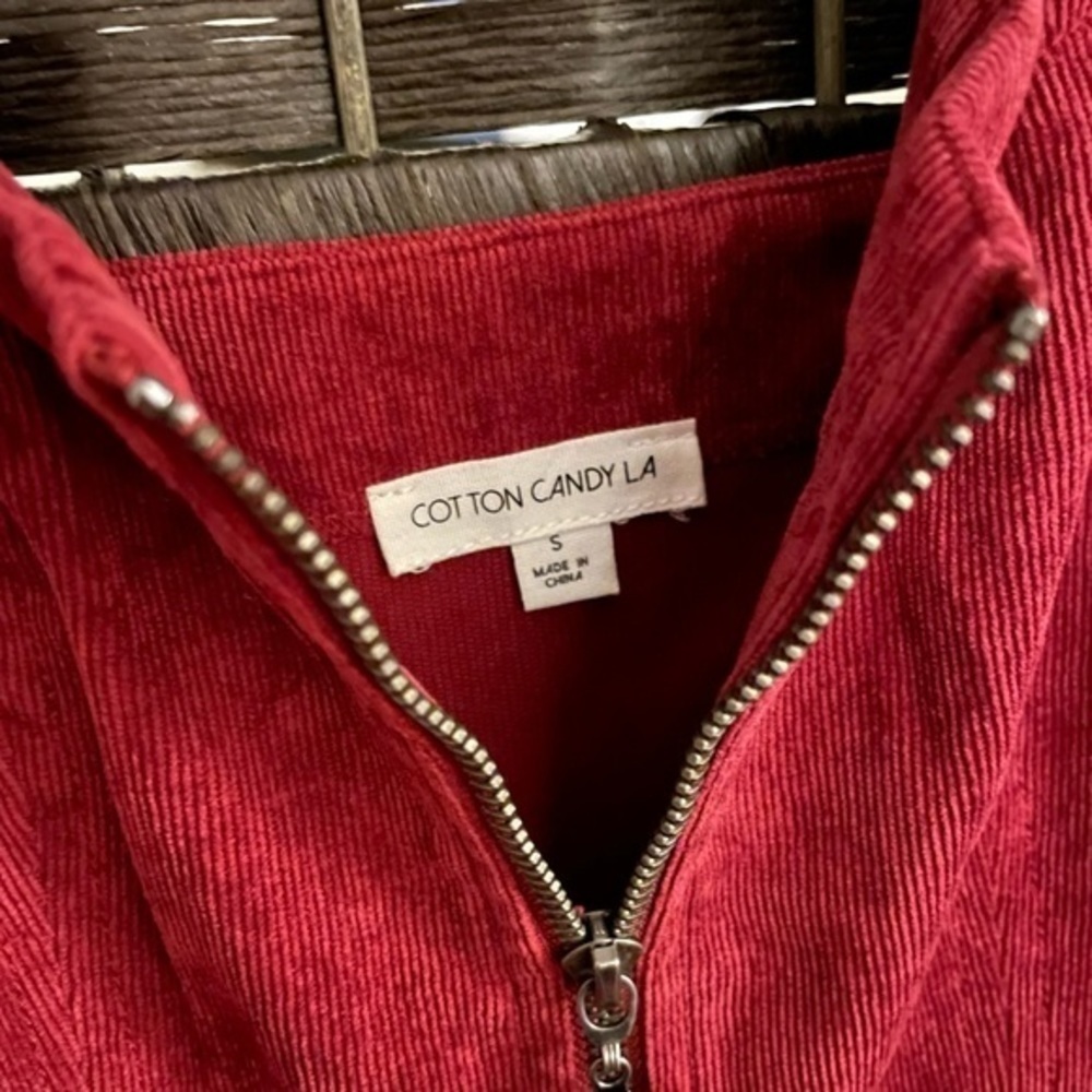 COTTON CANDY LA Women’s Red Corduroy Dress Full Front Zipper W/ Pockets Sz Small - Picture 6 of 10